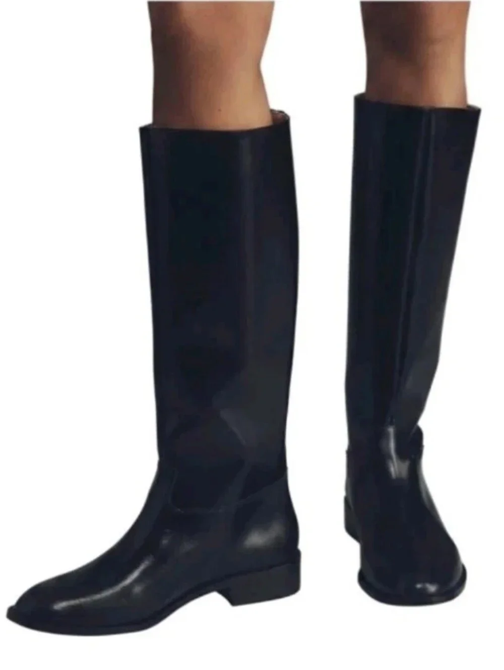Anthropologie Silent D Giselle Riding Boots Black Leather Pull On Sz: (US) 5.5